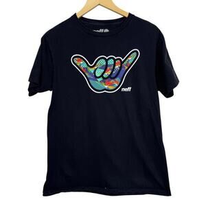 Neff Youth Hang Loose‎ Graphic Print Black Tee Size XL